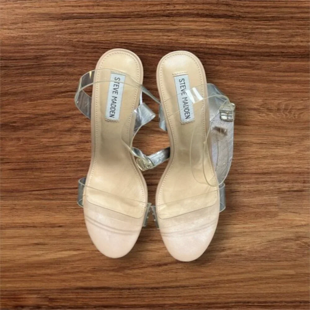 Steve Madden Womens Camille Peep Toe Ankle Strap Sandals,‎ Clear Size 9.5 - Picture 9 of 9